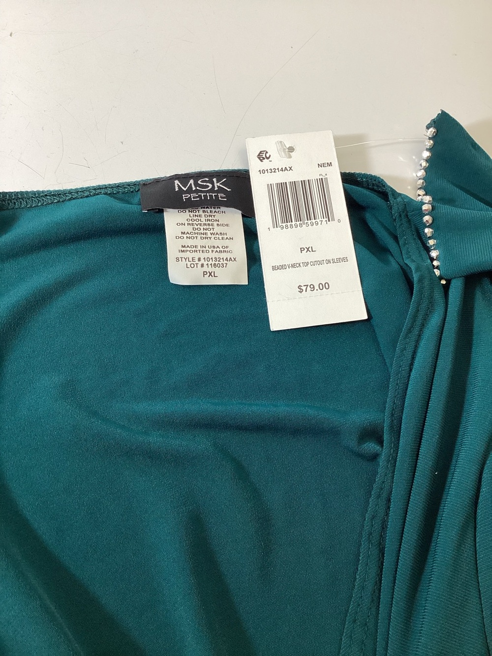MSK Petite Faraj Long Sleeves Faux Wrap Top ONLY AVAILABLE IN EMERALD GREEN - Picture 4 of 4